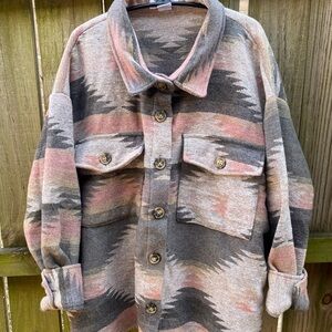 Women's L.I.F.E Multicolor XL Aztec Patterned Shacket